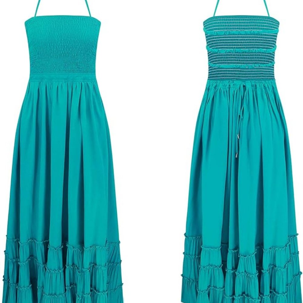NWOT R.Vivimos Turquoise Halter Tie Neck Backless Maxi Dress